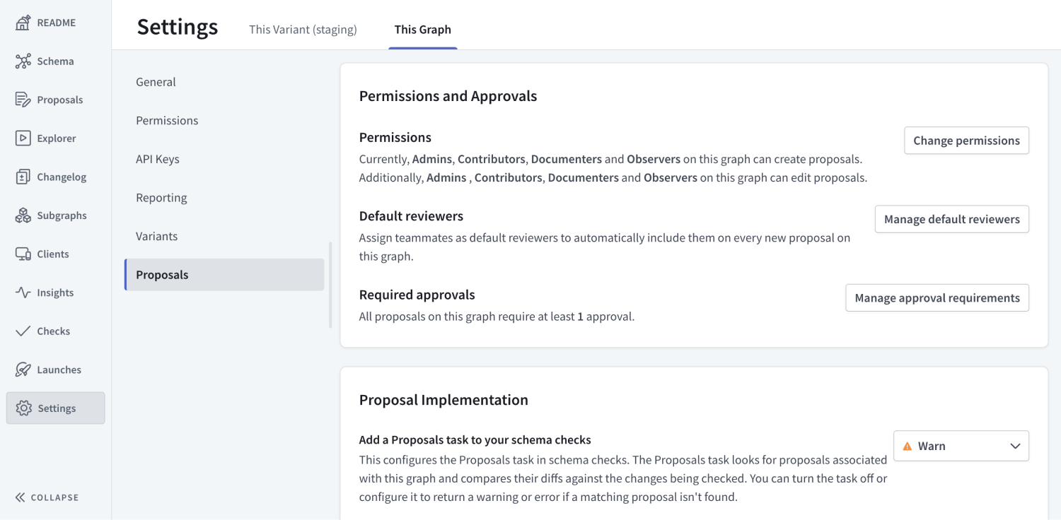 Schema proposals settings in GraphOS Studio