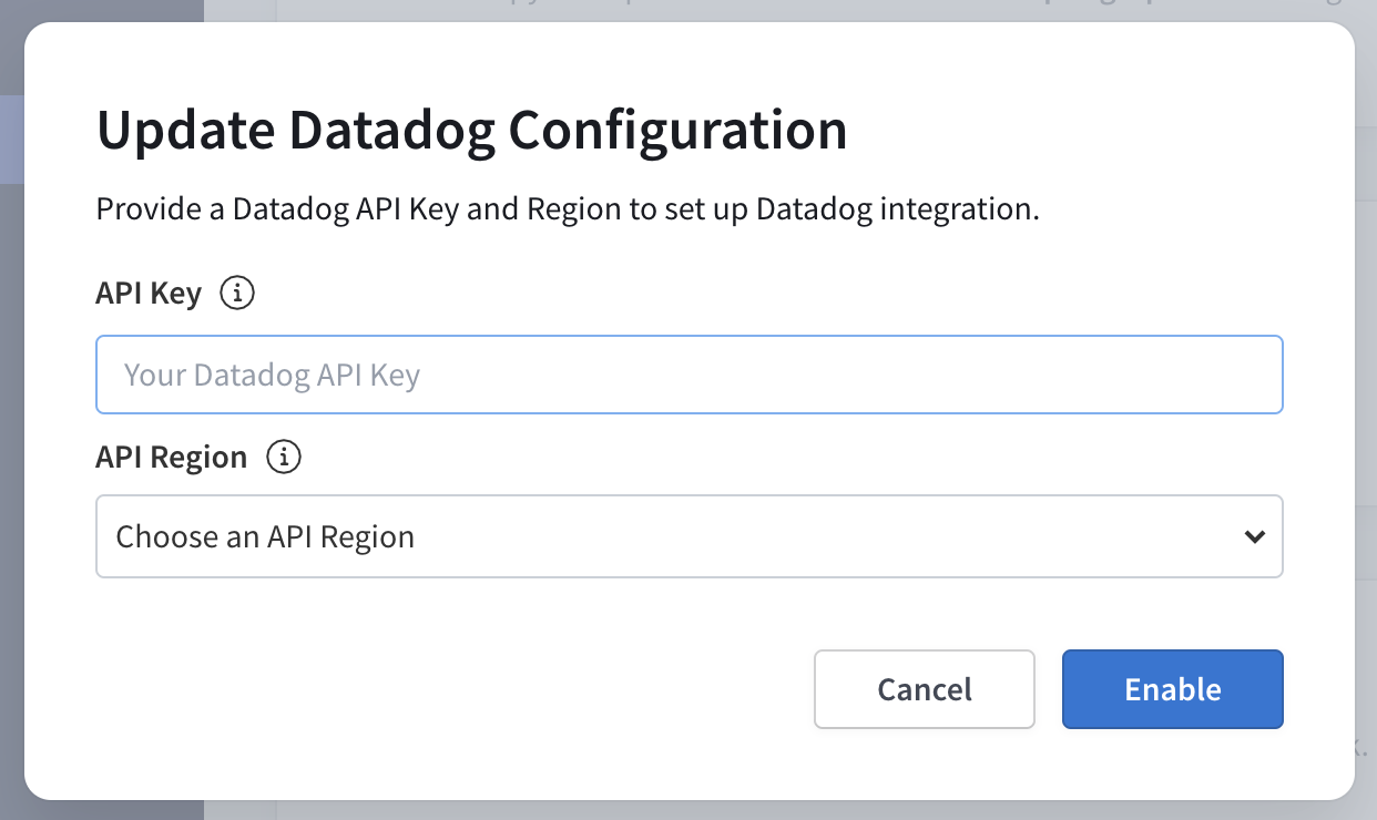 Datadog configuration dialog