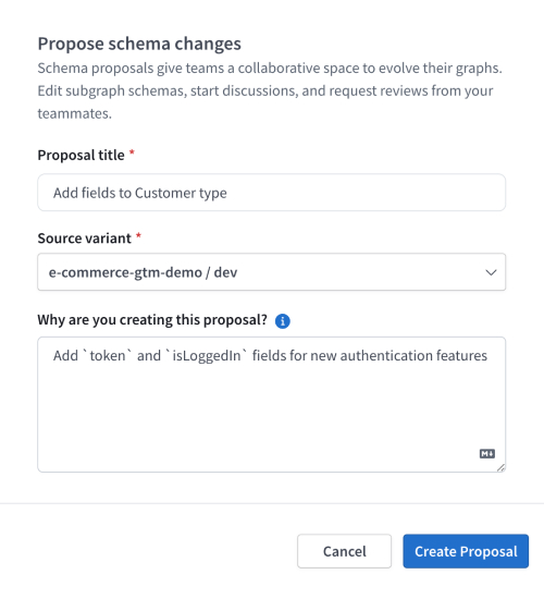 Schema proposal creation dialog in GraphOS Studio