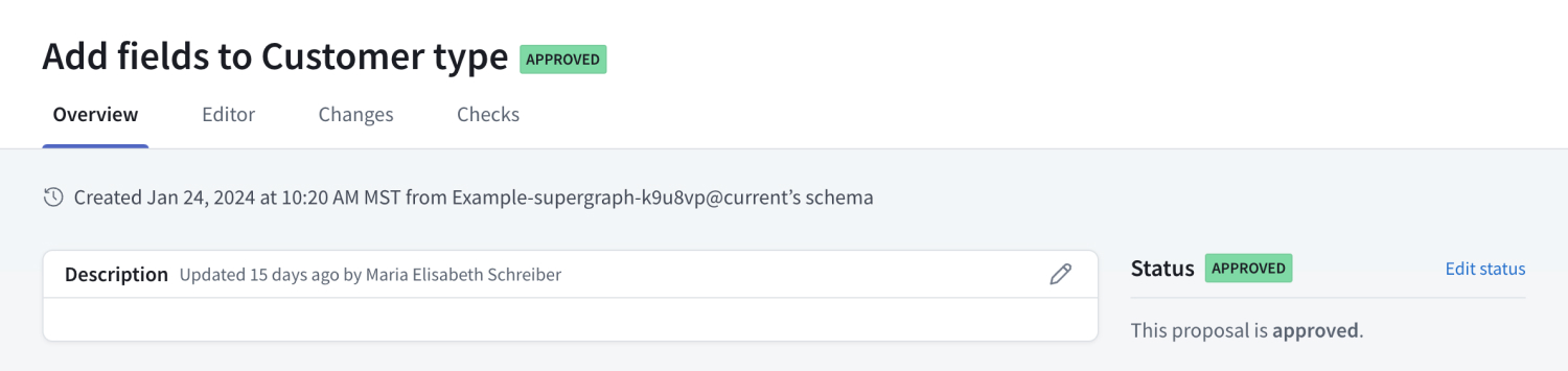 An approved schema proposal in GraphOS Studio