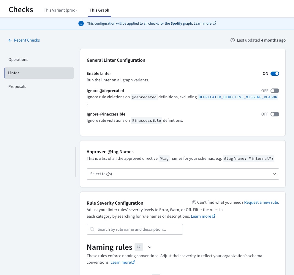 Linter configuration page in GraphOS Studio