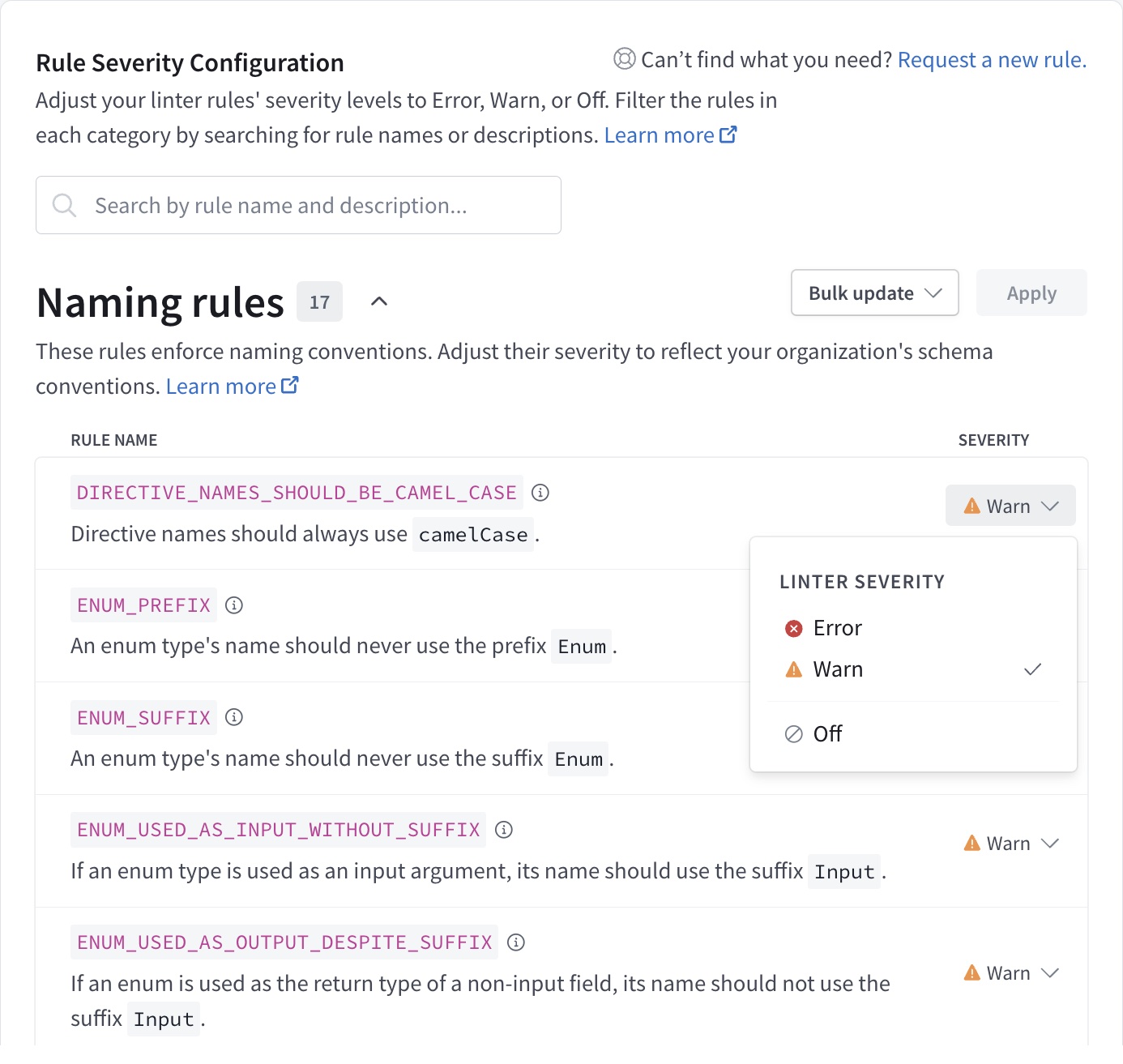 Linter configuration page in GraphOS Studio